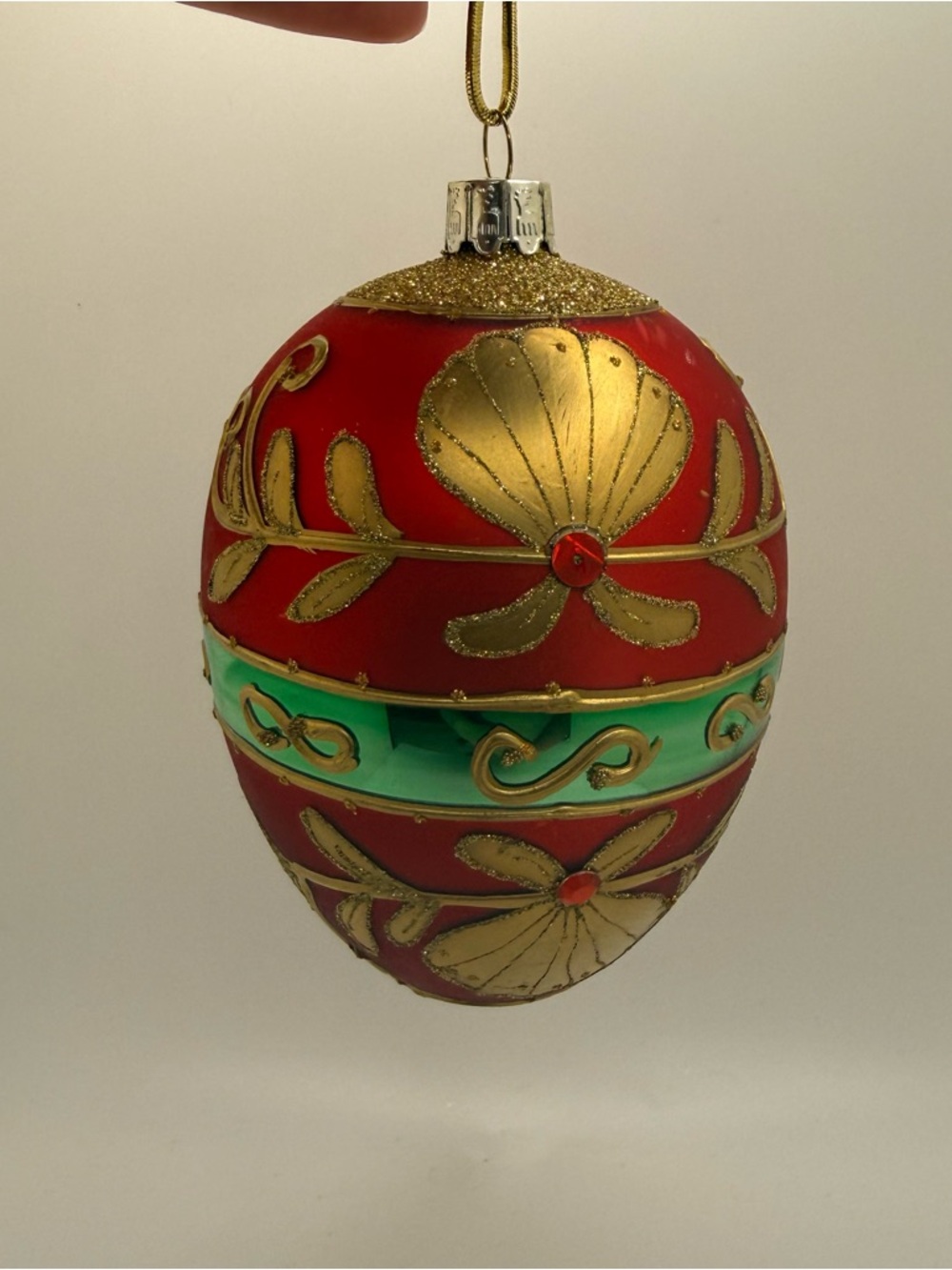Large Gold & Red Decorative Holiday Ornament - Elegant Hanging Egg Christmas
